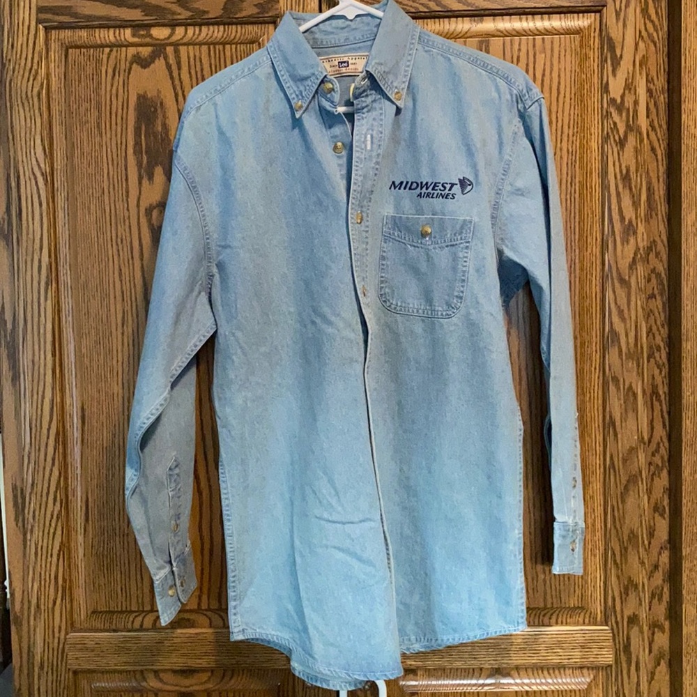 Midwest Airlines long sleeve denim shirt.